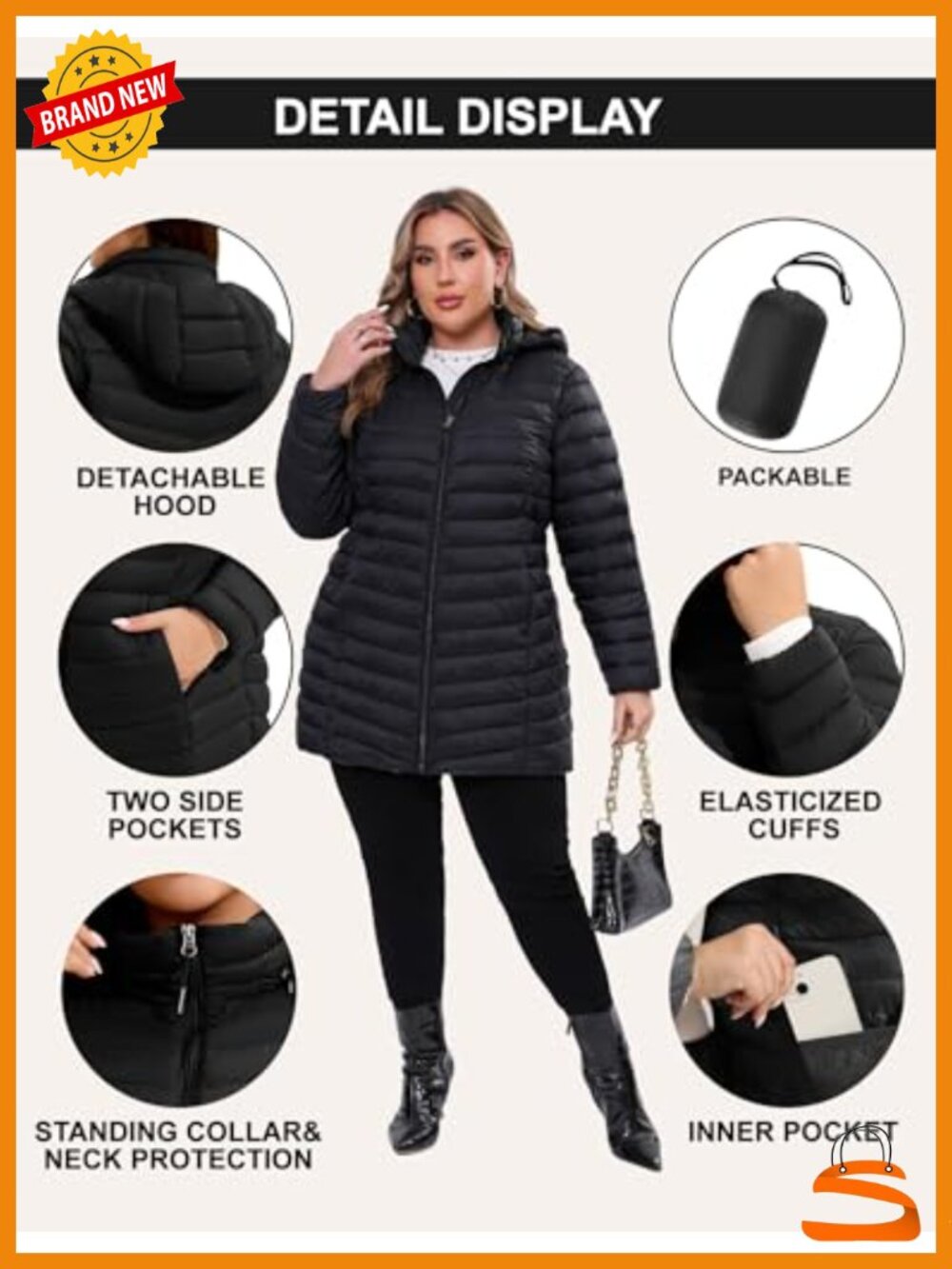 Plus Size Packable Puffer Jacket - Picture 4 of 5